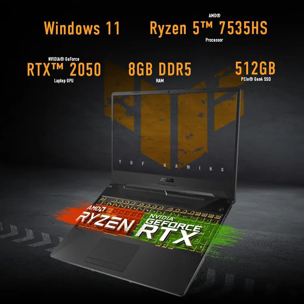 لپ تاپ ایسوس Asus TUF Gaming FA506N Core Ryzen 5-7535HS/16 GB/512 GB/4BGB NVIDIA RTX 2050